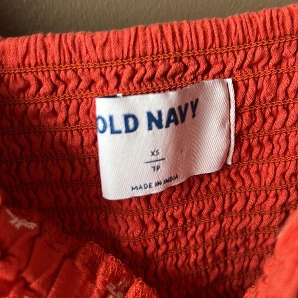 OLD NAVY Orange and White Embroidered Smocked Frilly Crop Top Size CS - Picture 4 of 7